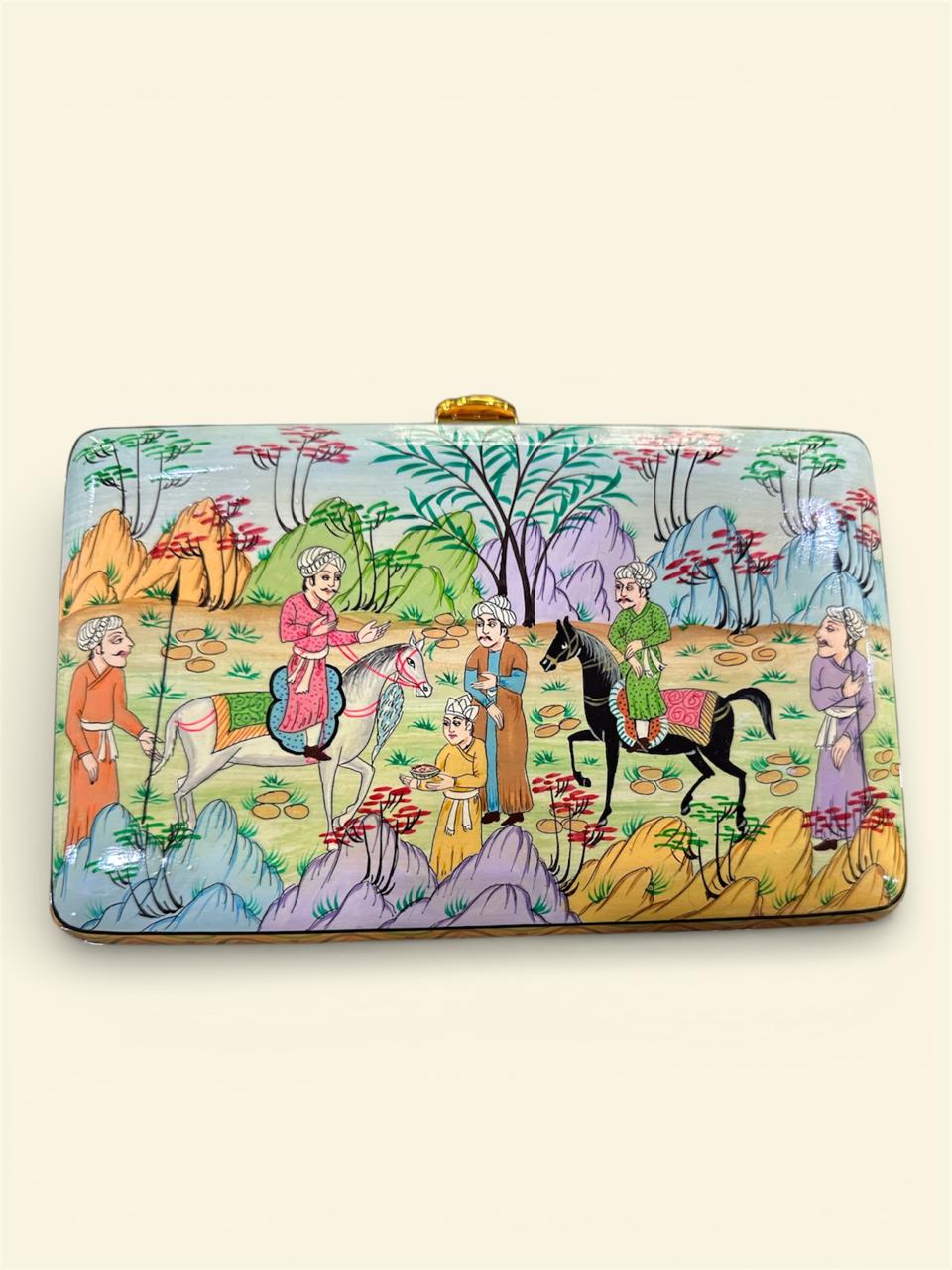 Boho Wallets., Luxury bags, Clutches with hand painted paper mache art, Papier mache clutches from Kashmir